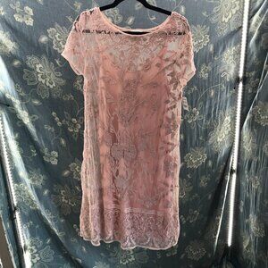 Sundance peace sheer lace with slip dress knee length size M